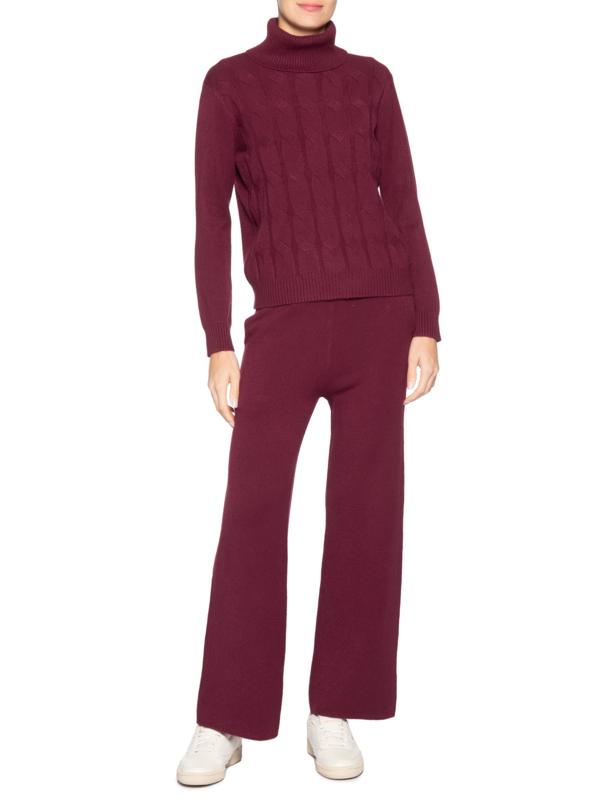 Conjunto Feminino Em Tricot Texturizado Vermelho Basiq