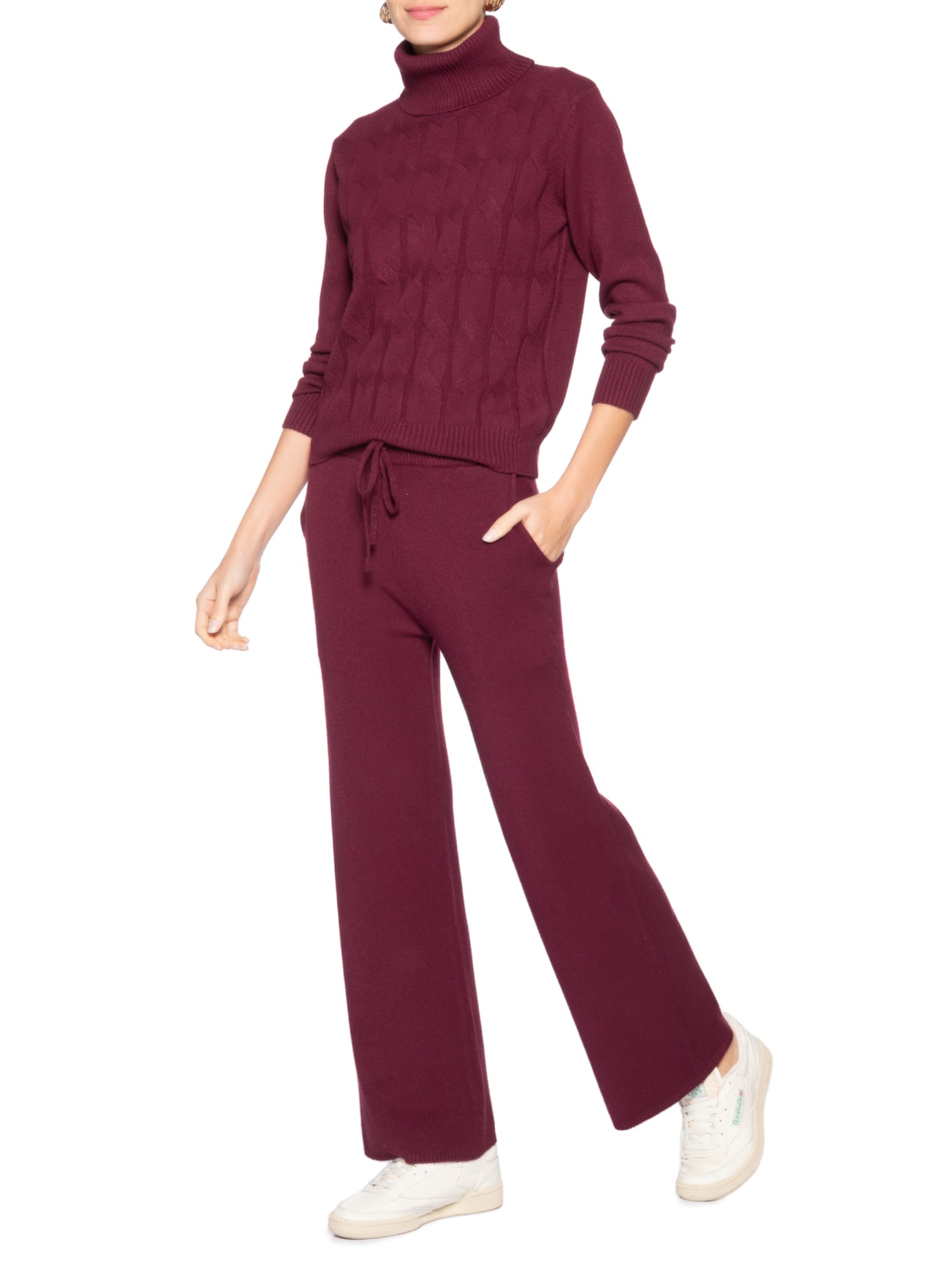 Conjunto Feminino Em Tricot Texturizado Vermelho Basiq