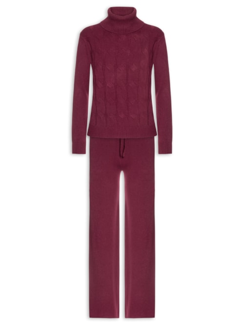 Conjunto Feminino Em Tricot Texturizado - Vermelho