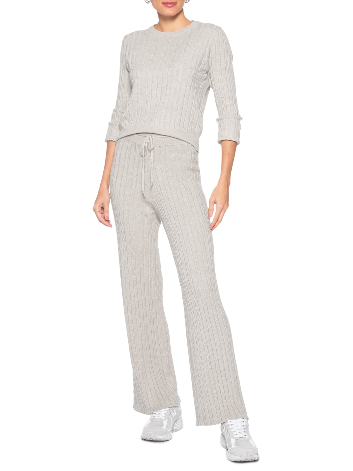 Conjunto Feminino Em Tricot Texturizado – Bege Basiq
