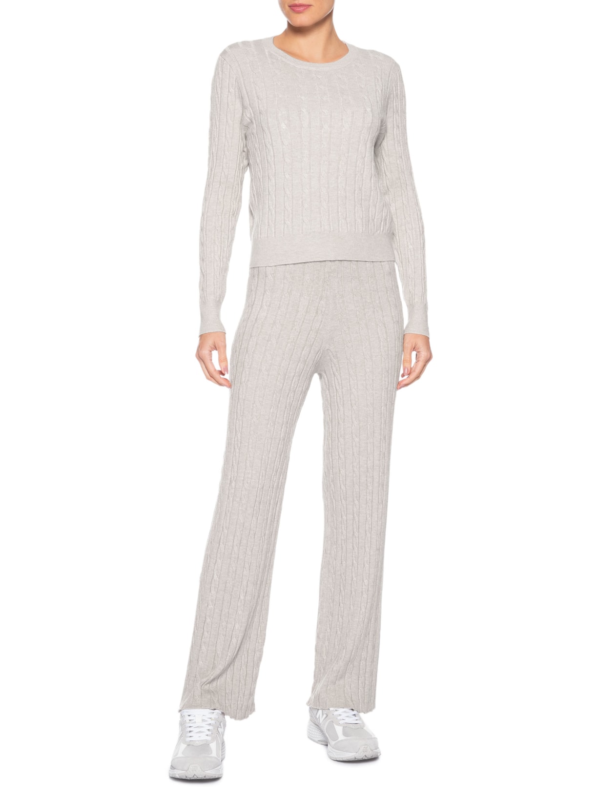 Conjunto Feminino Em Tricot Texturizado – Bege Basiq