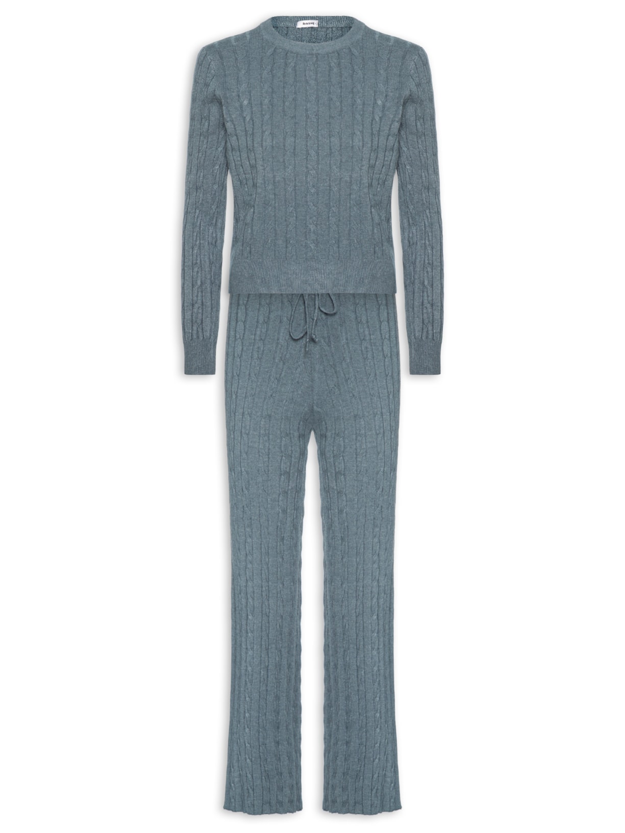 Conjunto Feminino Em Tricot Texturizado – Cinza Basiq