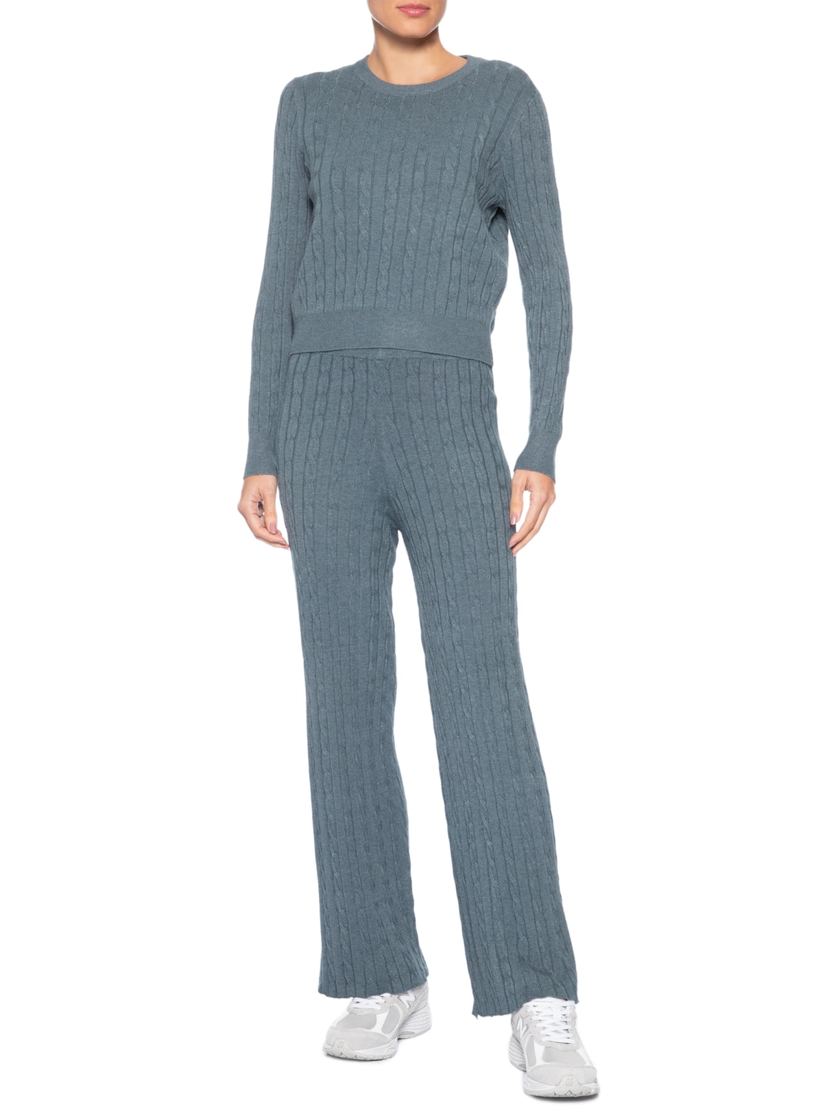 Conjunto Feminino Em Tricot Texturizado – Cinza Basiq