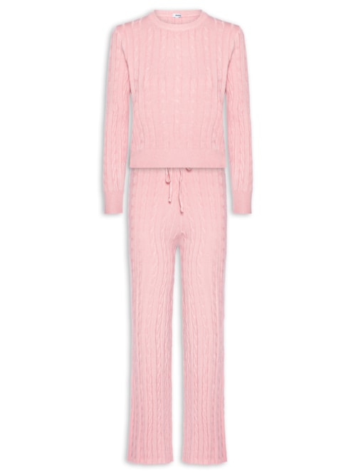 Conjunto Feminino Em Tricot Texturizado – Rosa