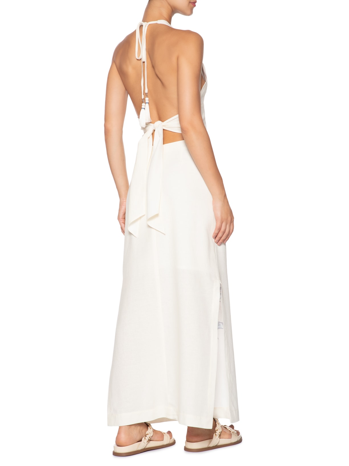 Conjunto Feminino Linho Estampa Flor Do Oceano Branco Dress To