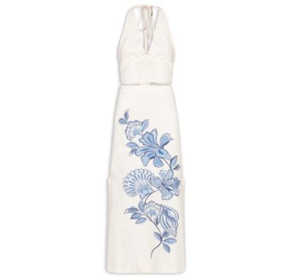 Conjunto Feminino Linho Estampa Flor Do Oceano - Branco