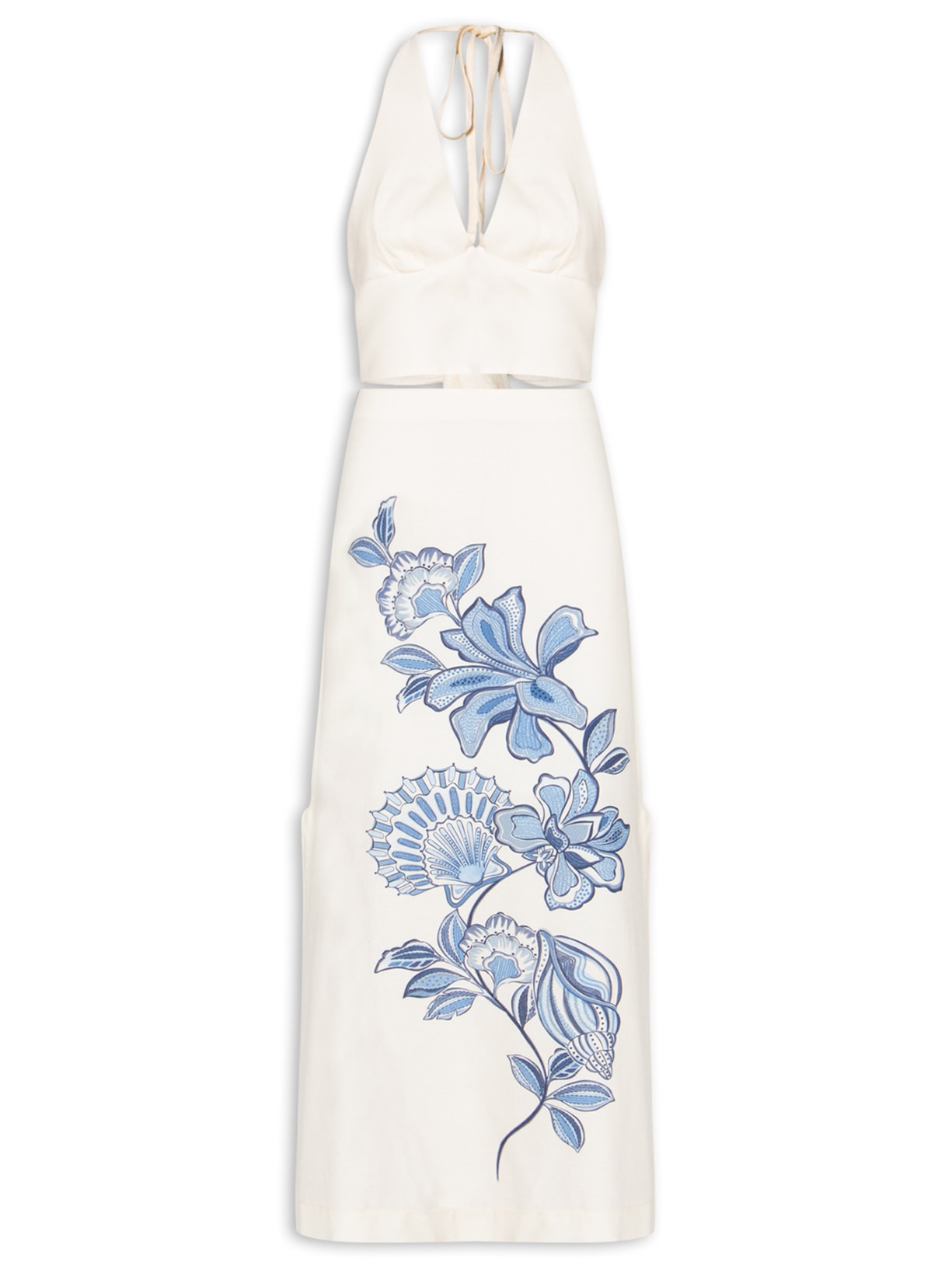 Conjunto Feminino Linho Estampa Flor Do Oceano - Branco