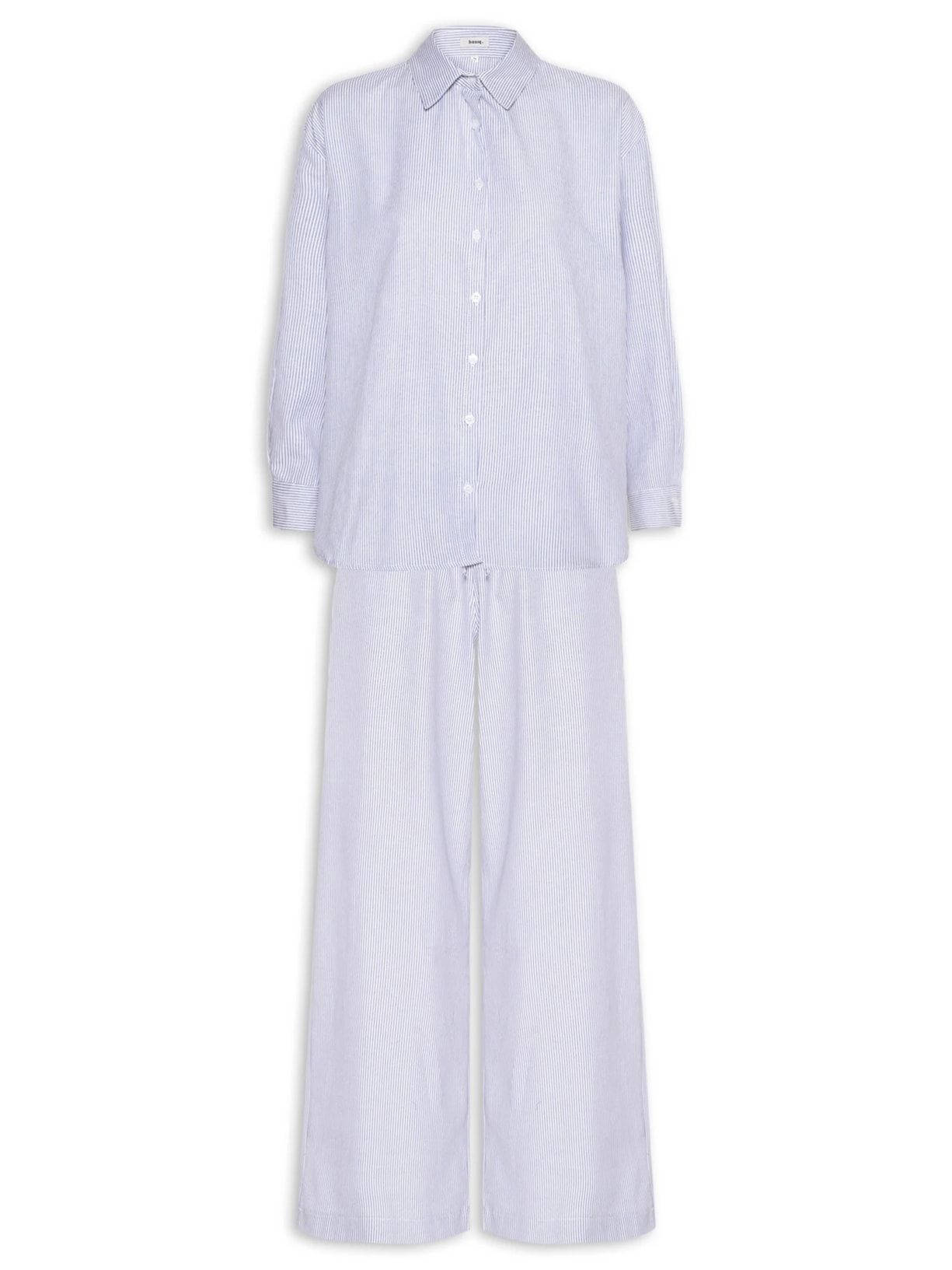 Conjunto Feminino Listrado Camisa E Calça Azul Basiq