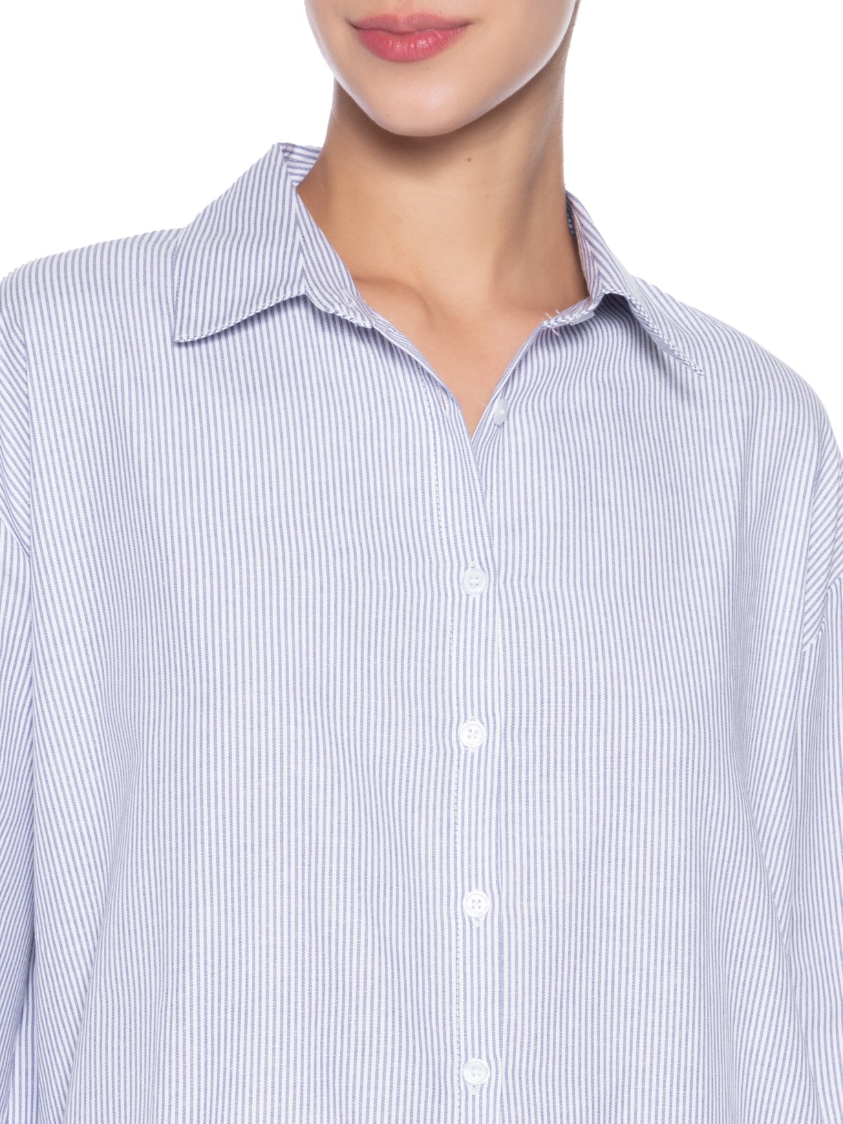 Conjunto Feminino Listrado Camisa E Calça Azul Basiq