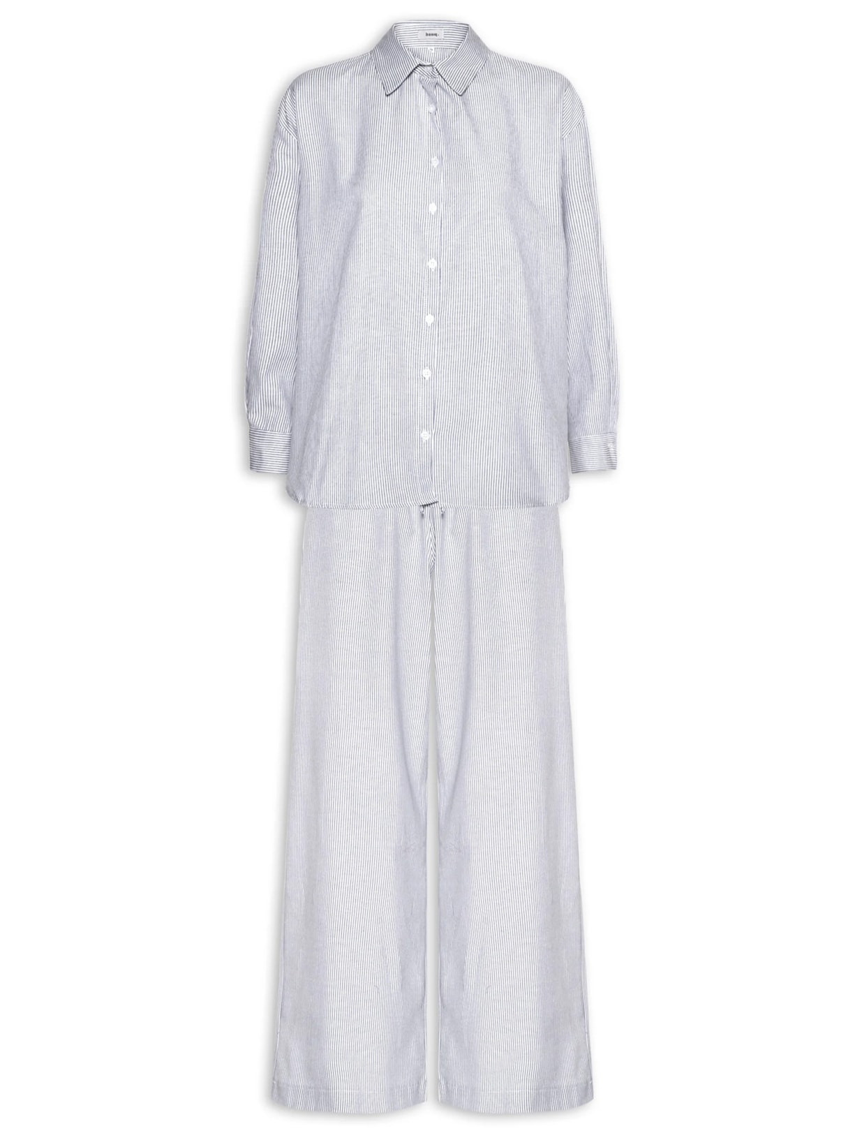 Conjunto Feminino Listrado Camisa E Calça Azul Basiq