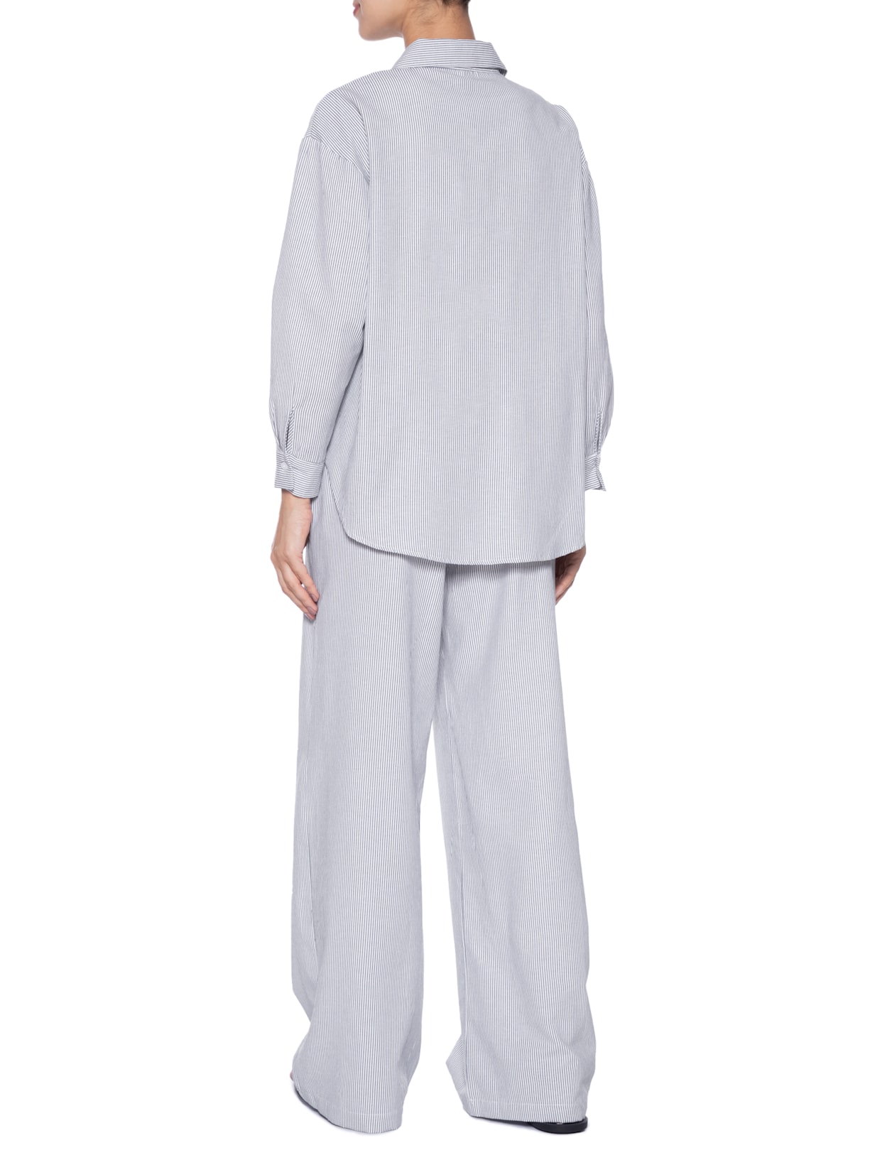 Conjunto Feminino Listrado Camisa E Calça Azul Basiq