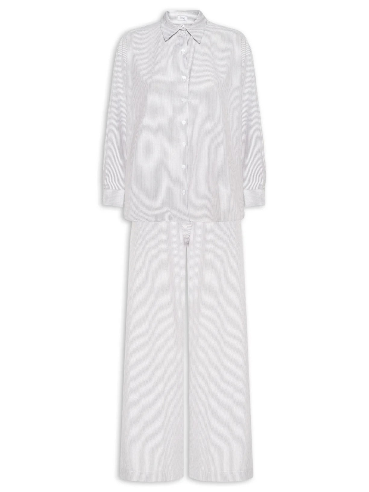 Conjunto Feminino Listrado Camisa E Calça Cinza Basiq