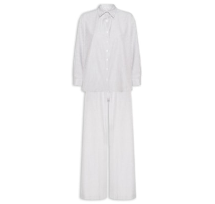 Conjunto Feminino Listrado Camisa E Calça - Cinza