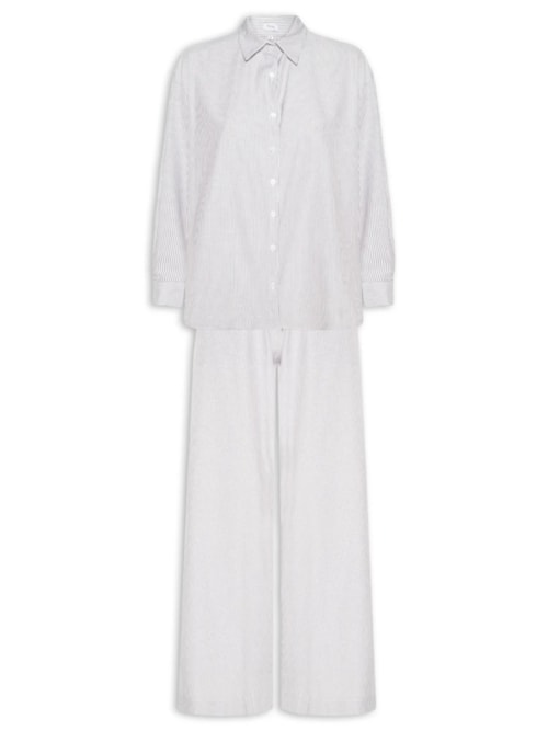 Conjunto Feminino Listrado Camisa E Calça - Cinza