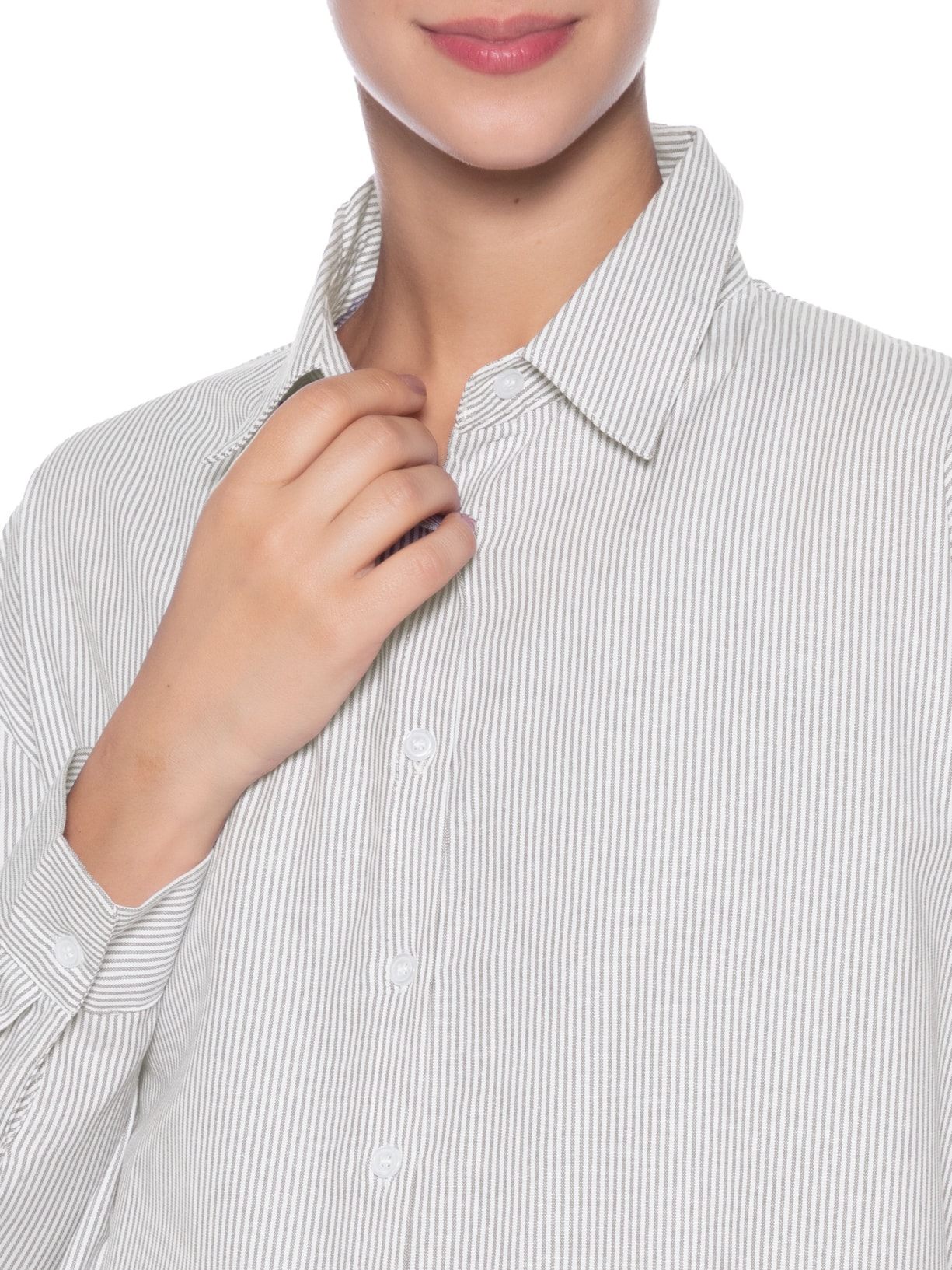 Conjunto Feminino Listrado Camisa E Calça Cinza Basiq