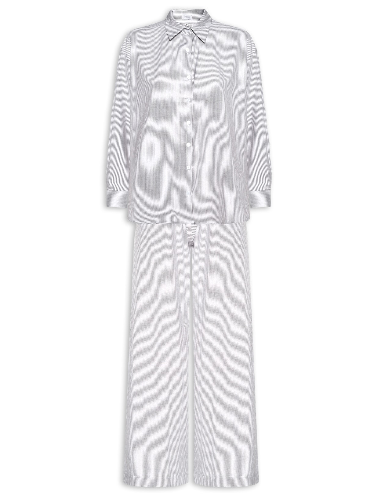 Conjunto Feminino Listrado Camisa E Calça Preto Basiq