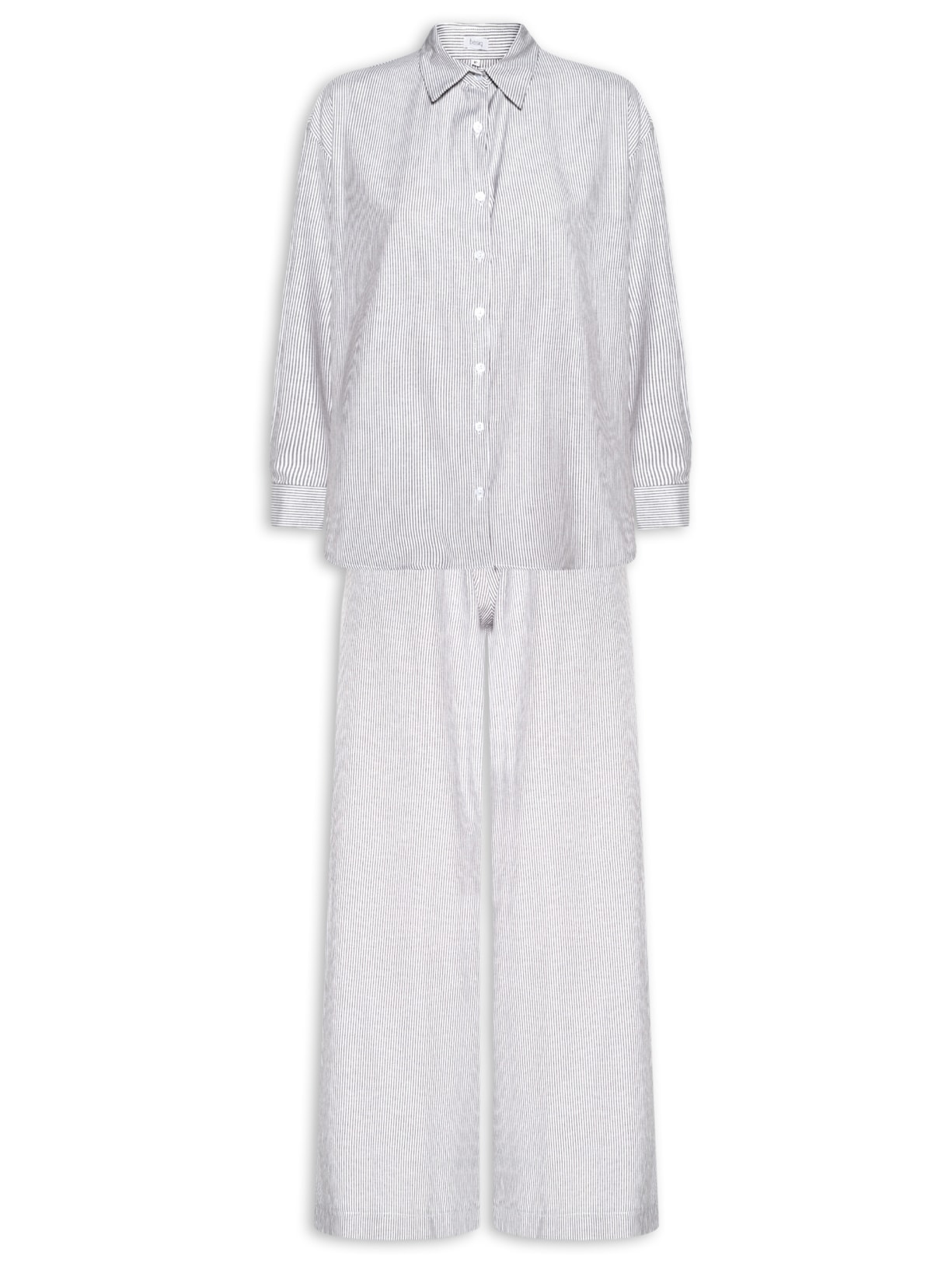 Conjunto Feminino Listrado Camisa E Calça Preto Basiq