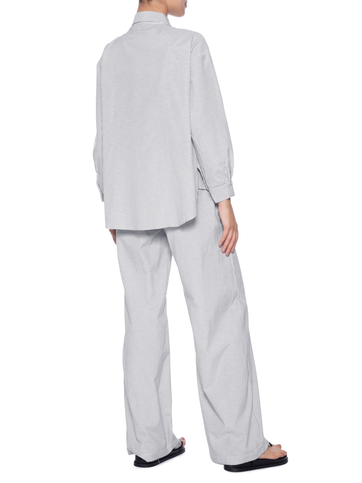 Conjunto Feminino Listrado Camisa E Calça Preto Basiq