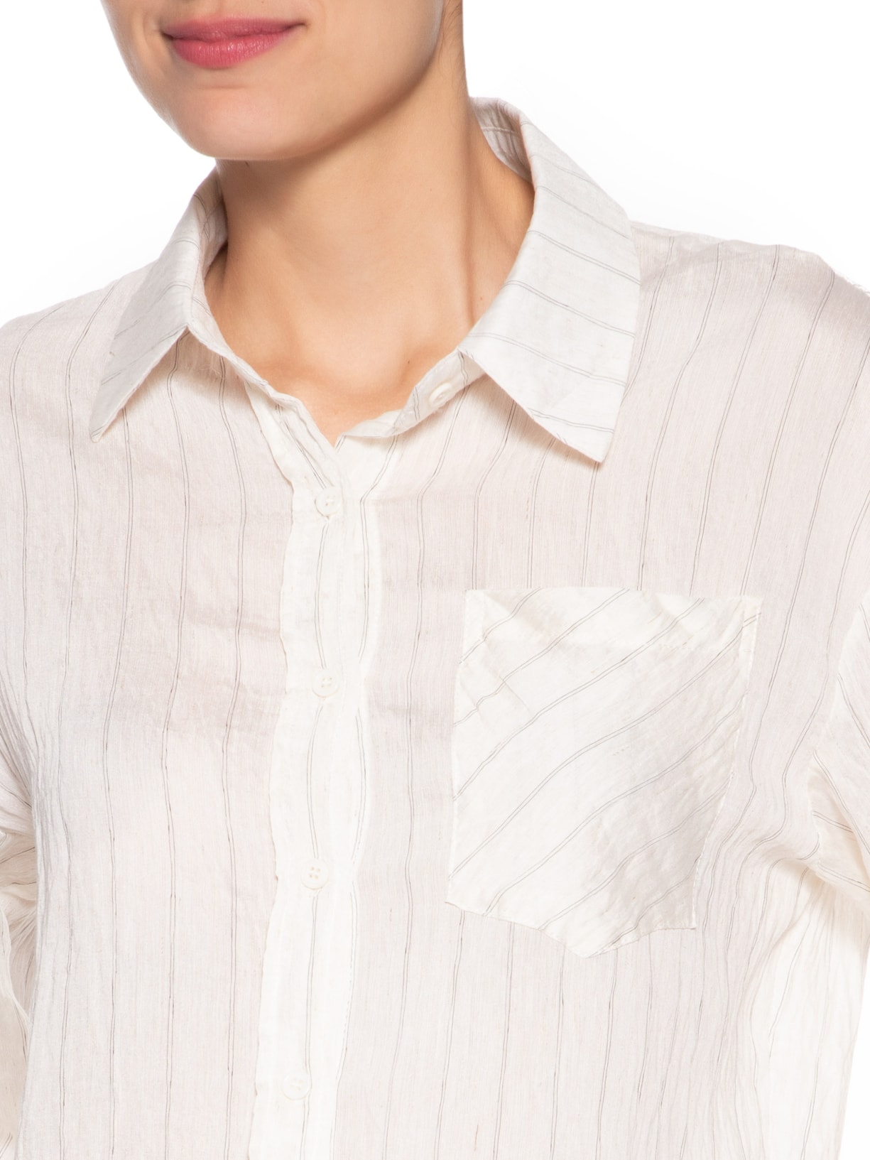 Conjunto Feminino Listrado Com Camisa Manga Longa E Short Off White Basiq