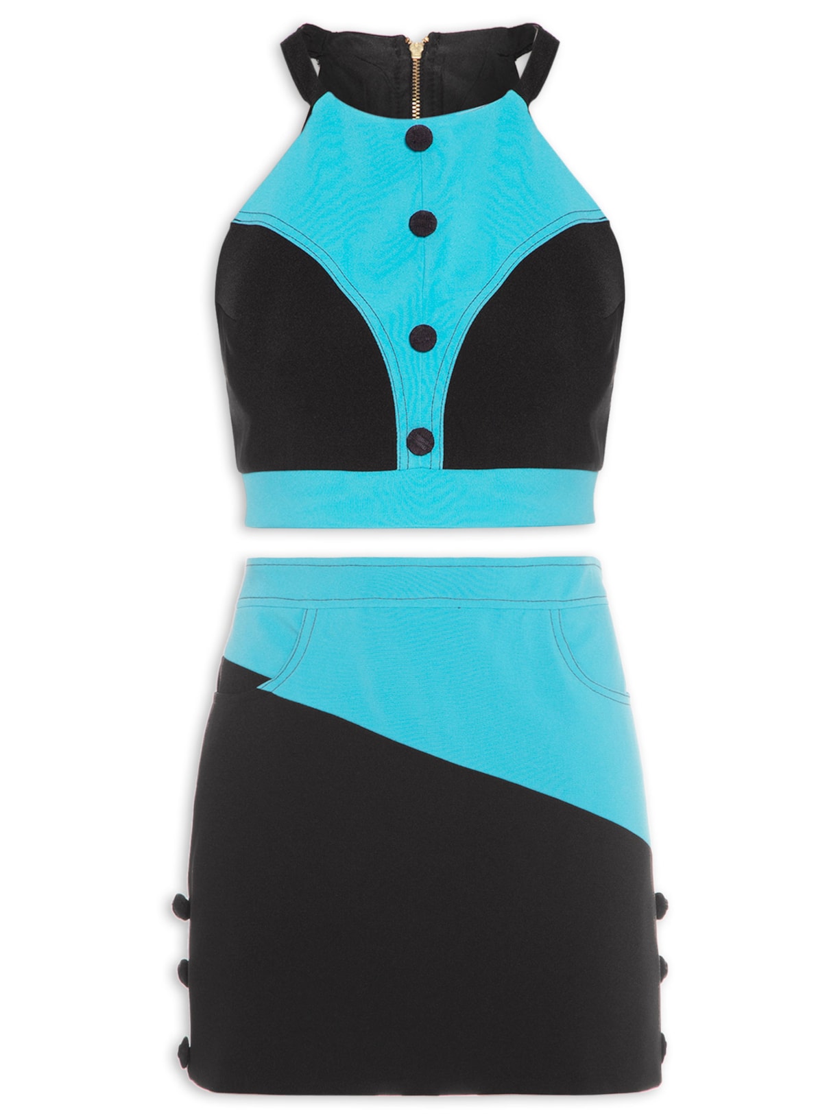 Conjunto Feminino Mini Saia E Top Bicolor - Preto