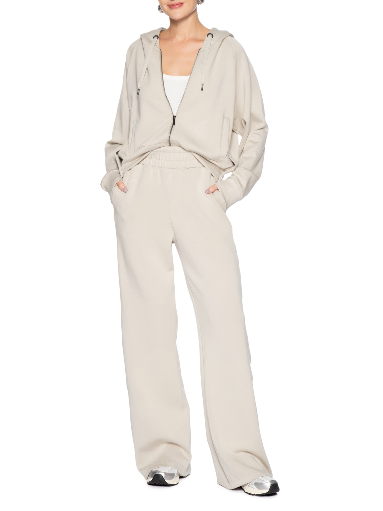 Conjunto Feminino Moletom Comfy Com Botões Bege Basiq