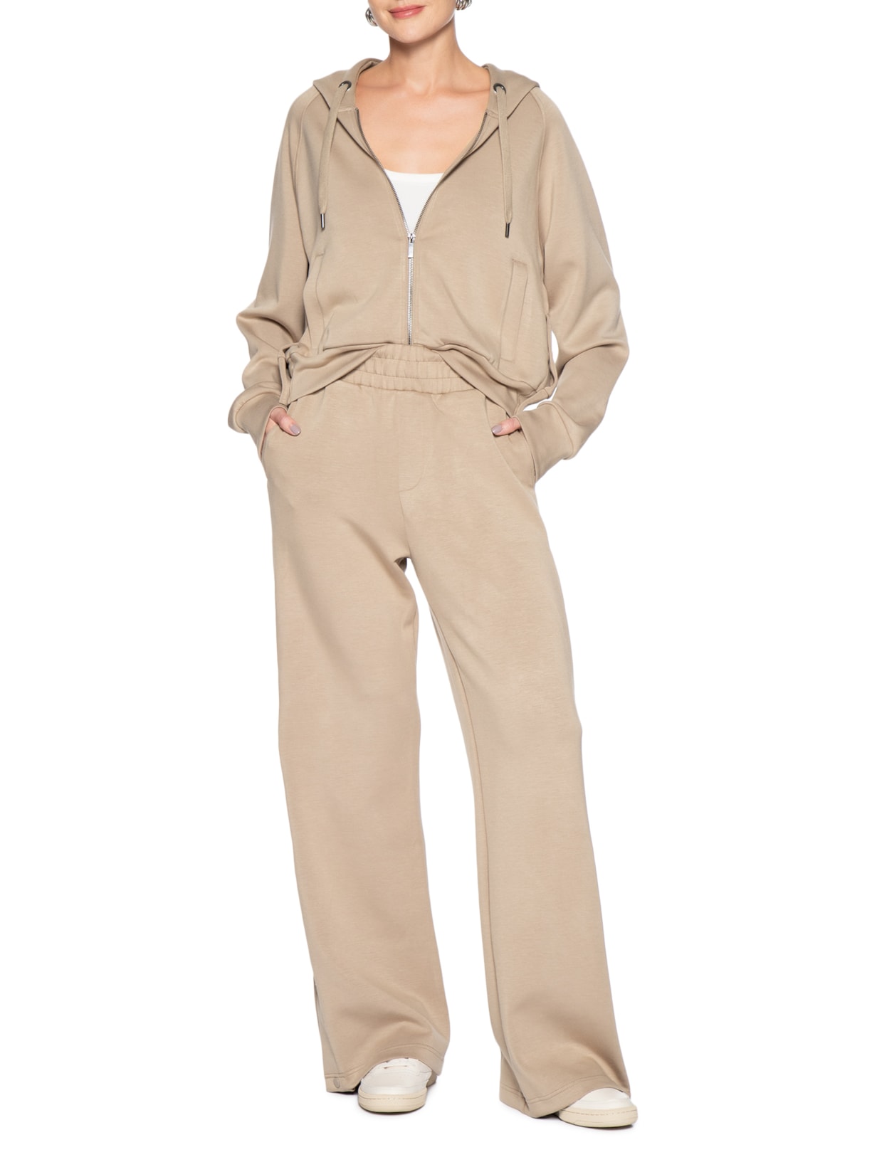 Conjunto Feminino Moletom Comfy Com Botões Bege Basiq