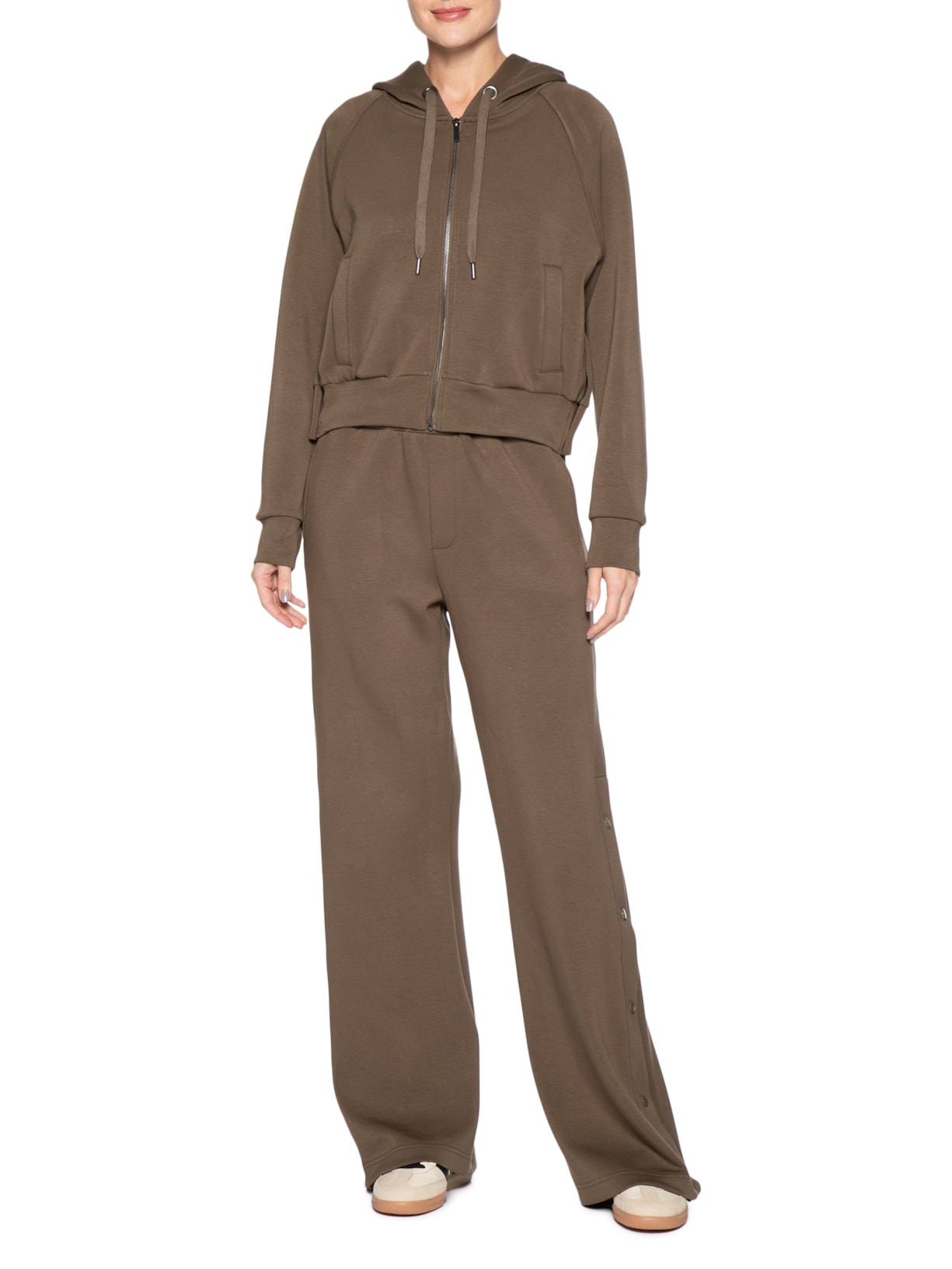 Conjunto Feminino Moletom Comfy Com Botões Marrom Basiq