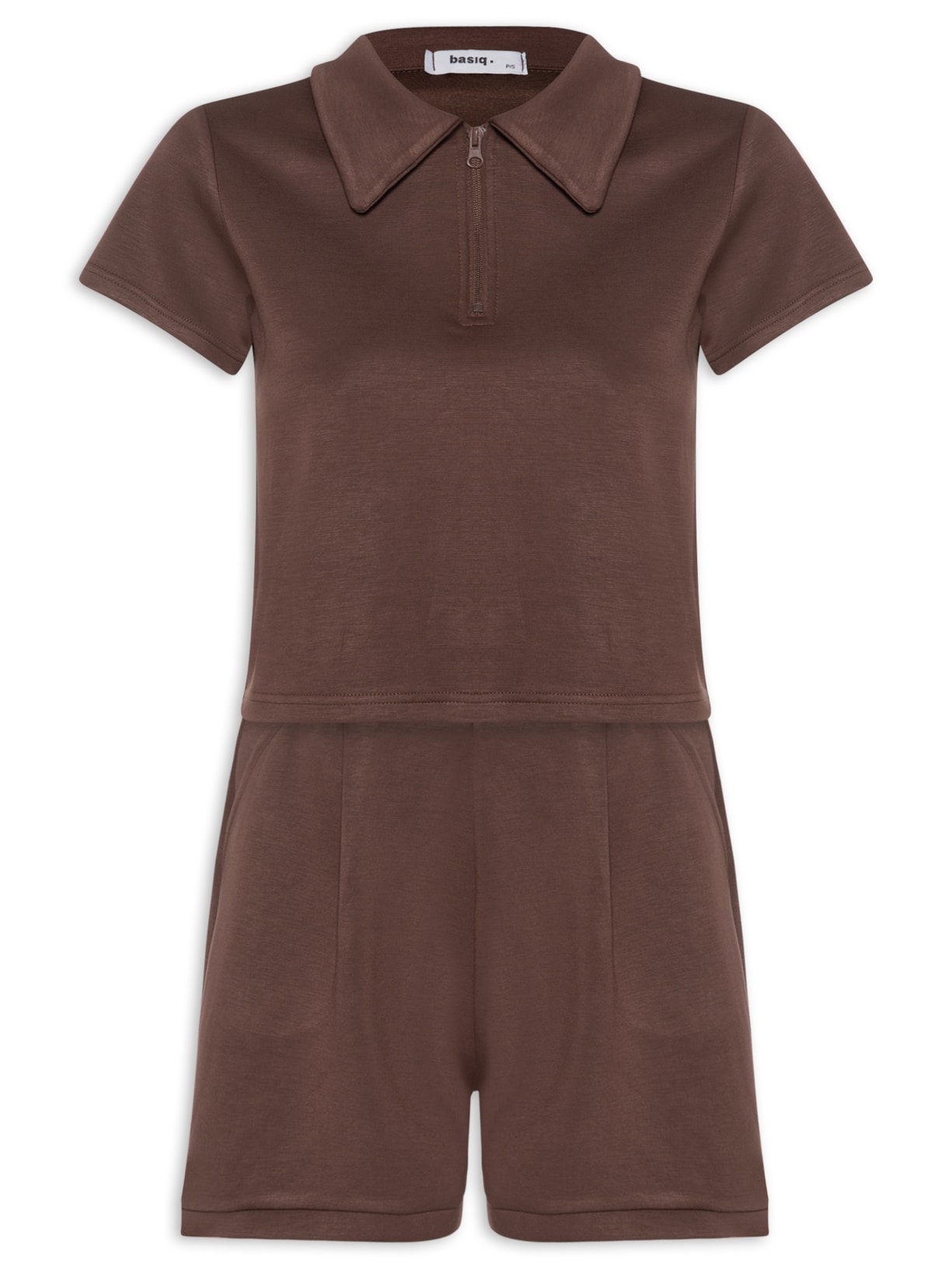 Conjunto Feminino Polo e Short Comfy Marrom Basiq