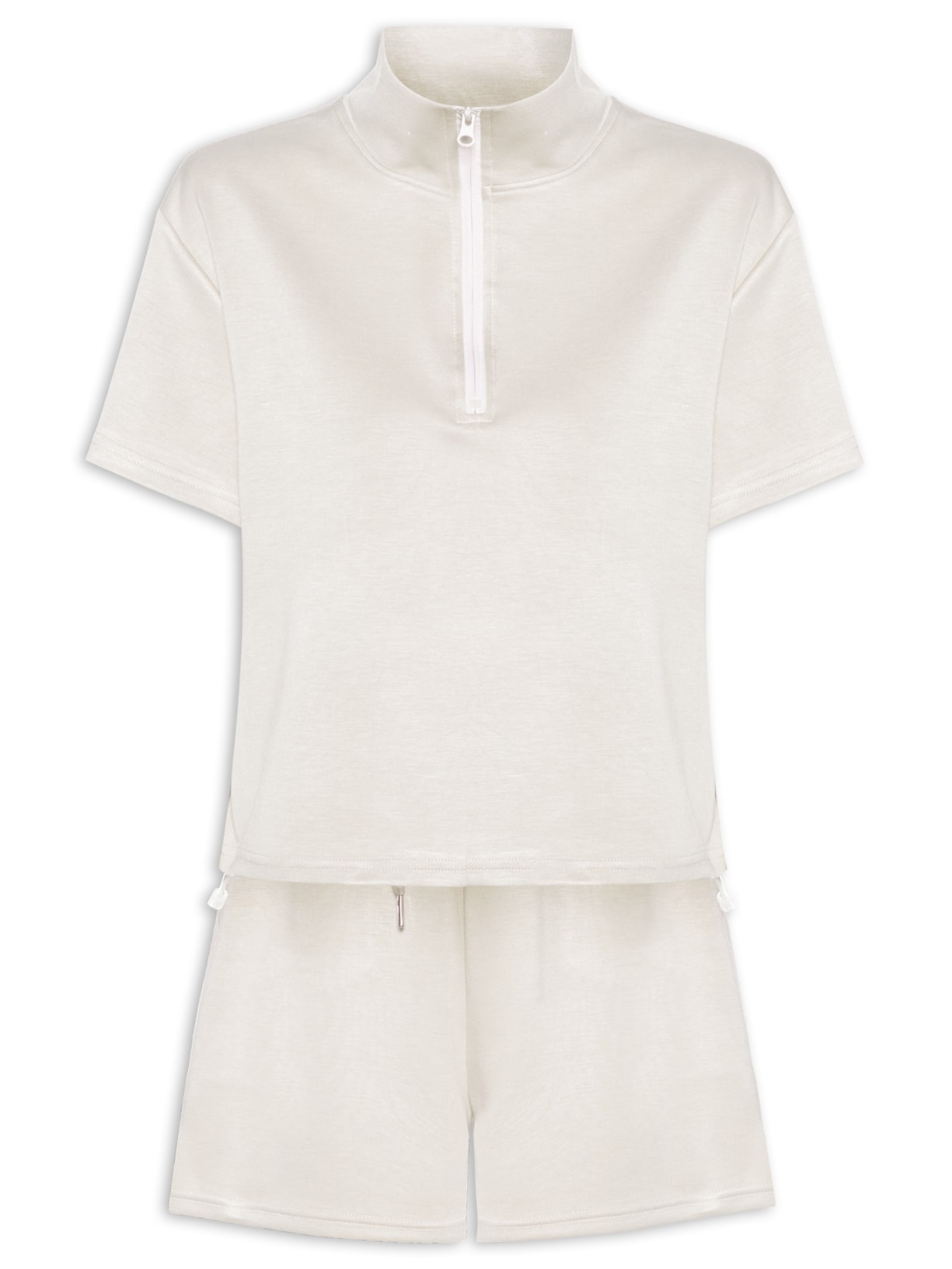 Conjunto Feminino Polo E Shorts - Bege