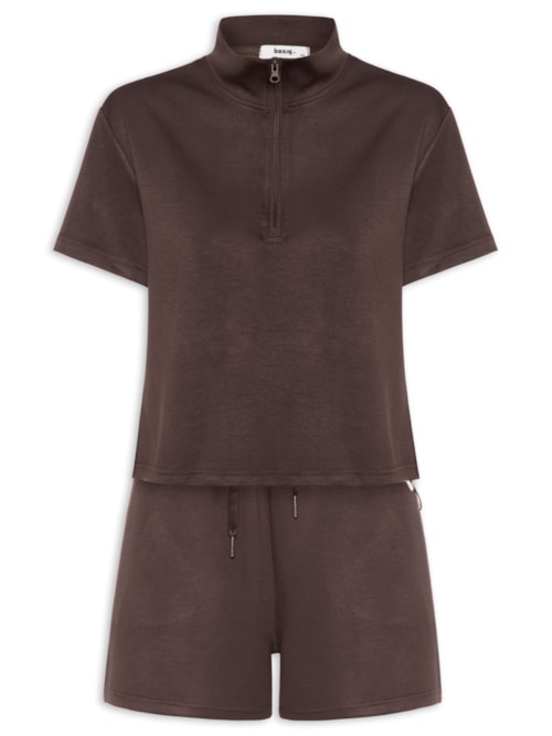 Conjunto Feminino Polo E Shorts - Marrom