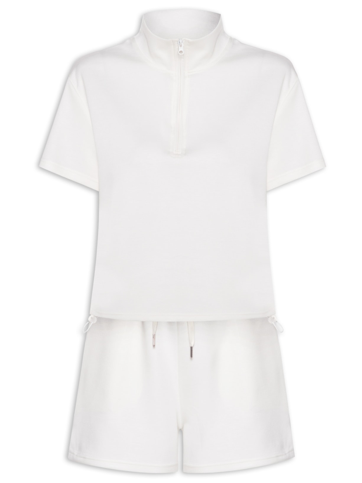 Conjunto Feminino Polo E Shorts Off White Basiq