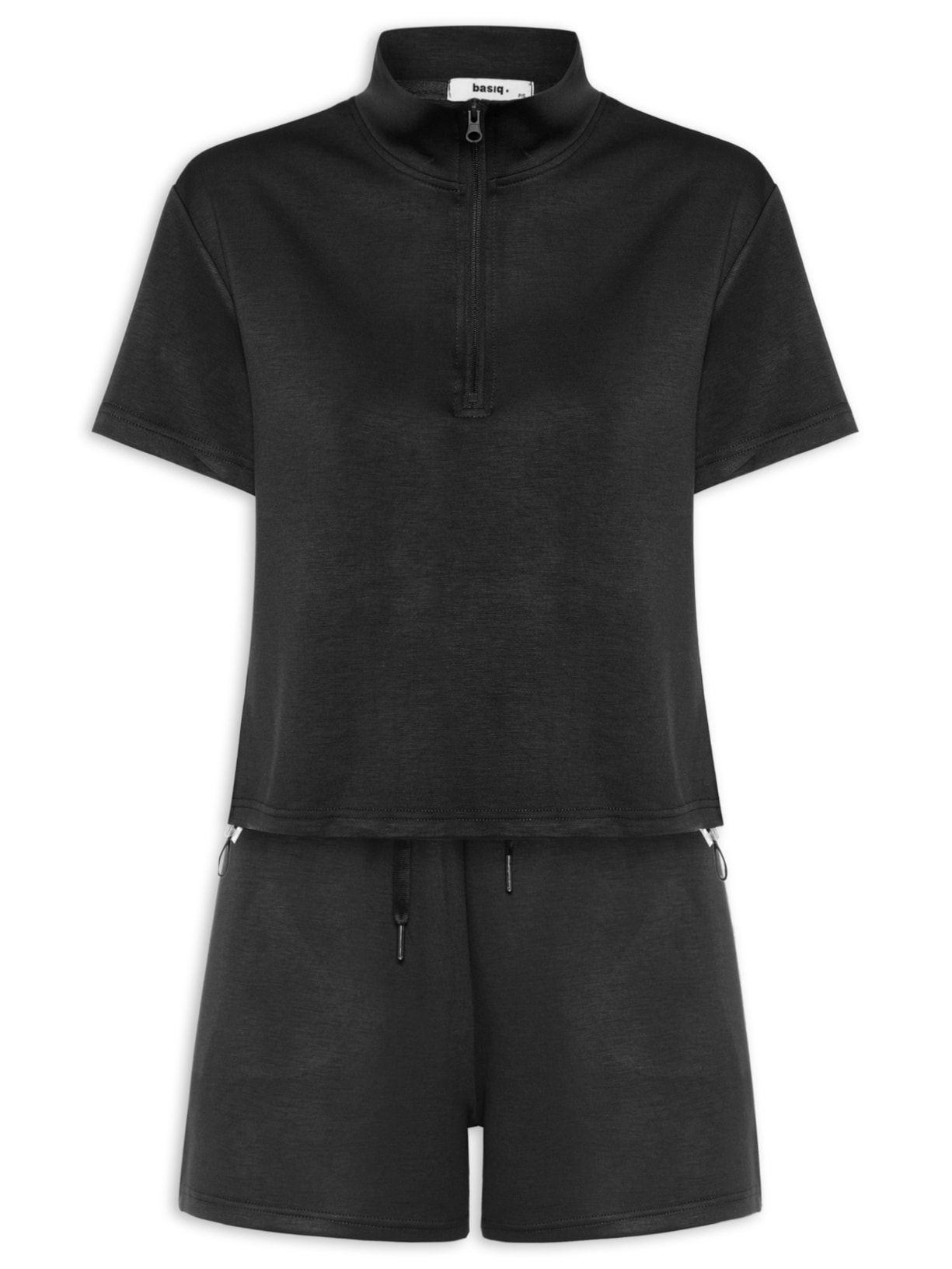 Conjunto Feminino Polo E Shorts Preto Basiq