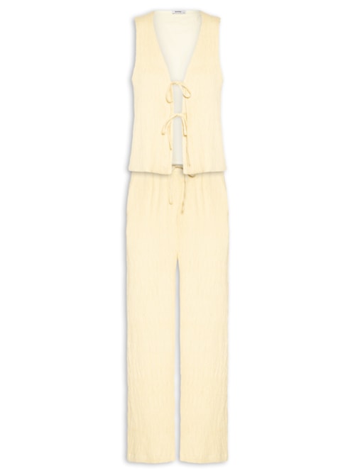 Conjunto Feminino Regata Amarração Calça Reta - Amarelo