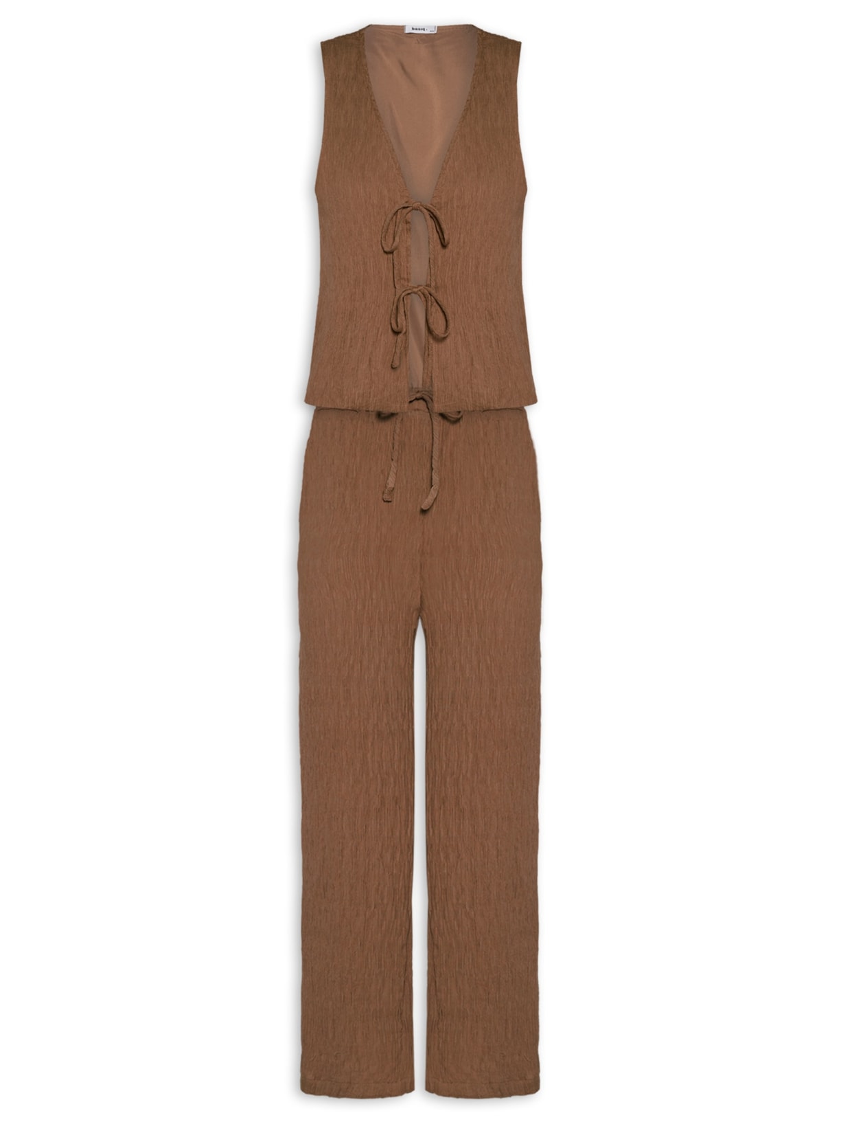 Conjunto Feminino Regata Amarração Calça Reta Marrom Basiq