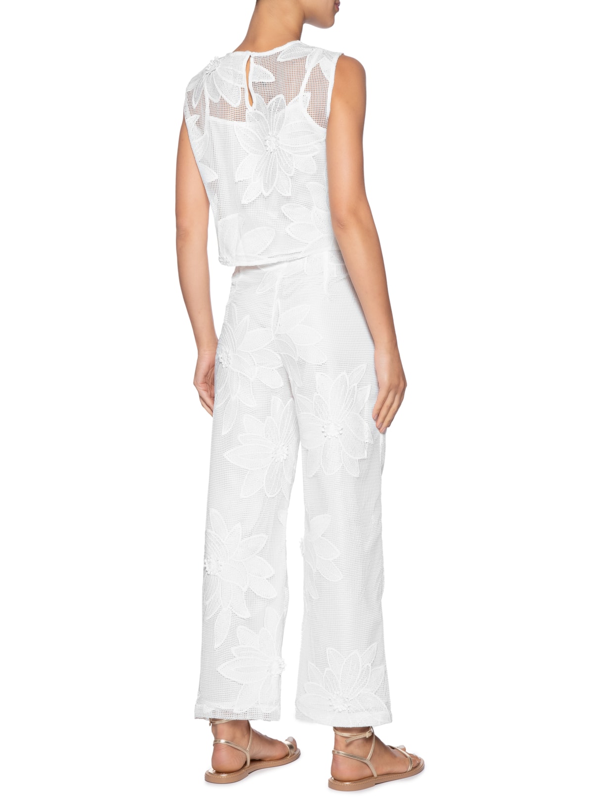 Conjunto Feminino Regata e Calça Pantalona Em Tela Branco '2Essential