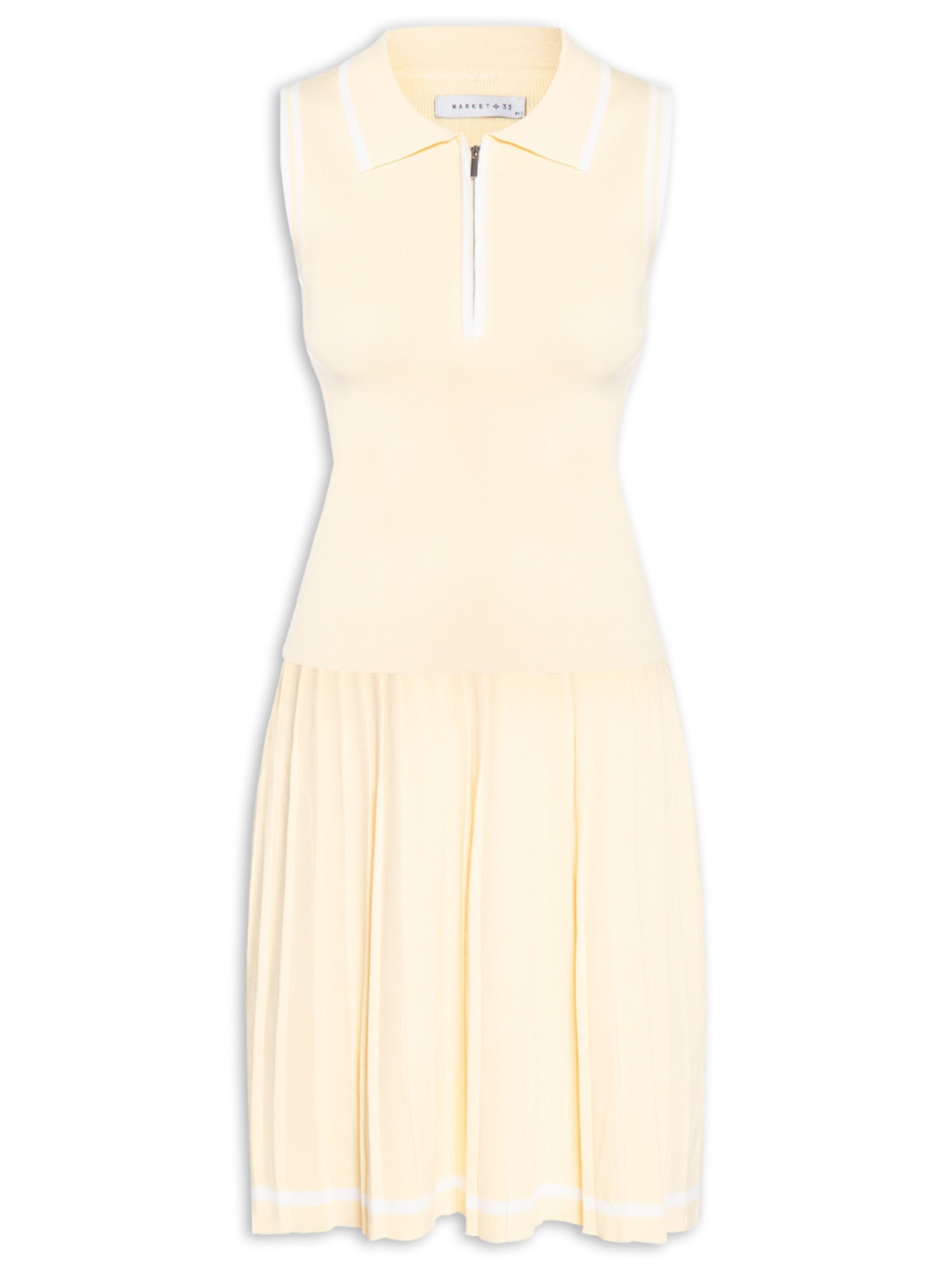 Conjunto Feminino Regata Polo E Saia Plissada - Amarelo