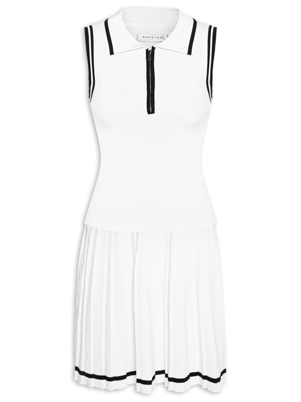 Conjunto Feminino Regata Polo E Saia Plissada - Off White