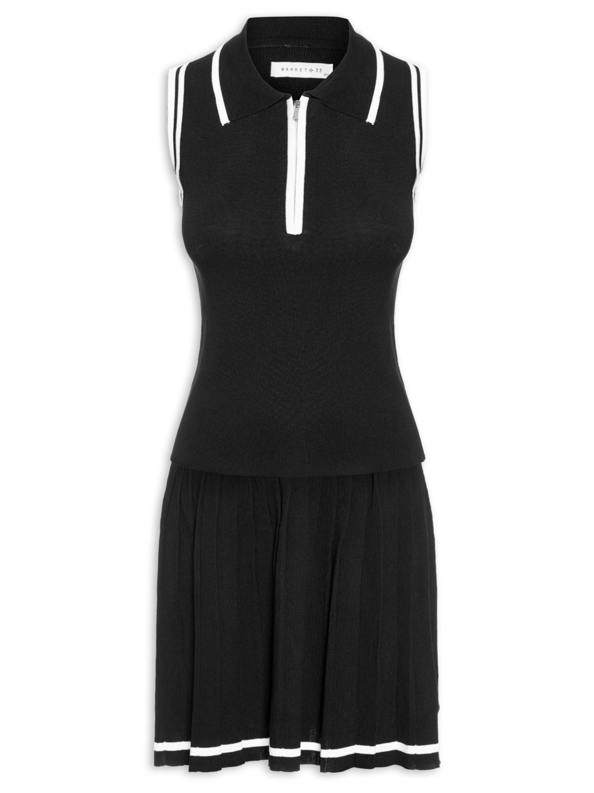 Conjunto Feminino Regata Polo E Saia Plissada - Preto