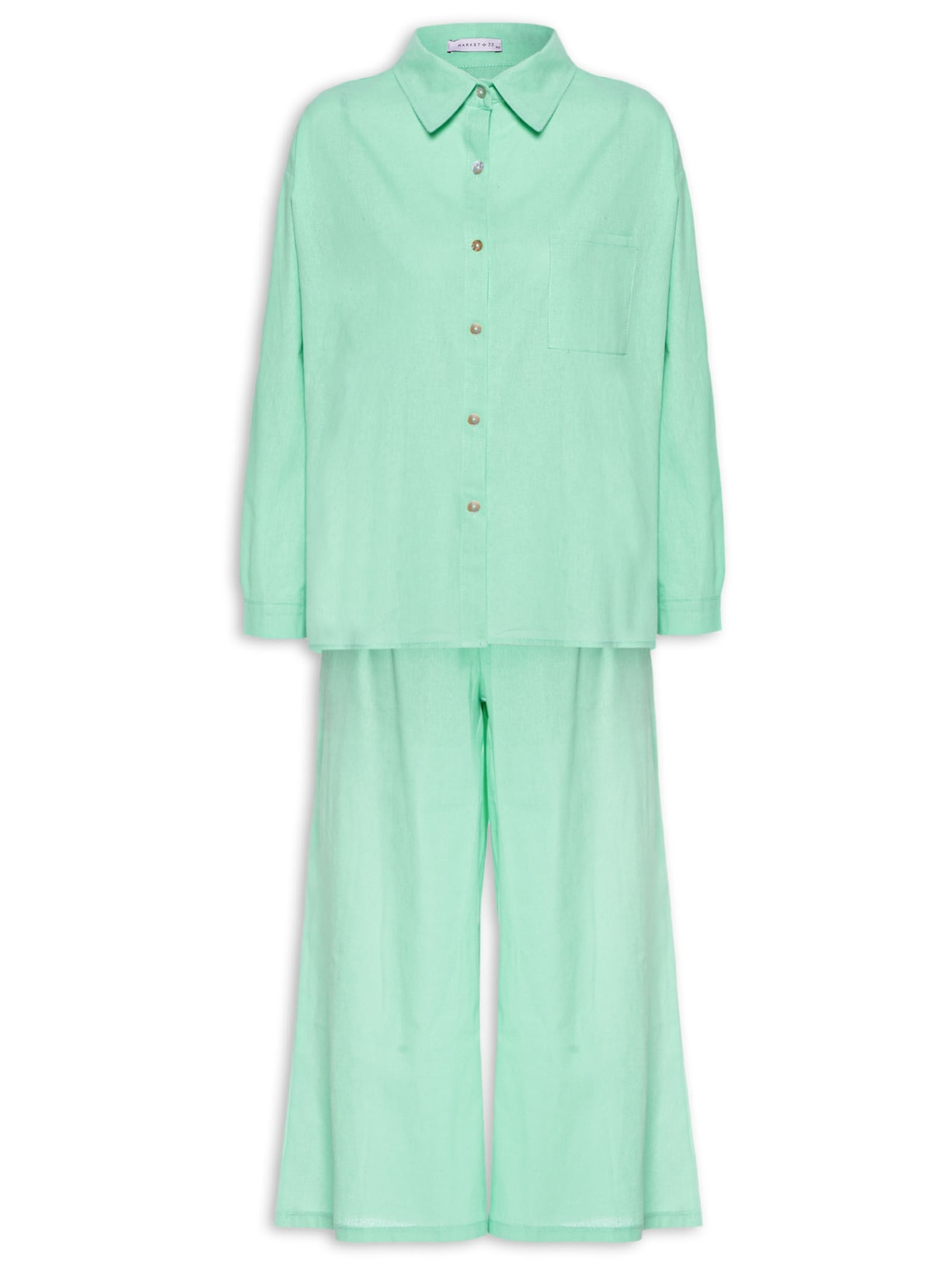 Conjunto Feminino Saída De Praia Camisa E Calça Pantacourt - Verde