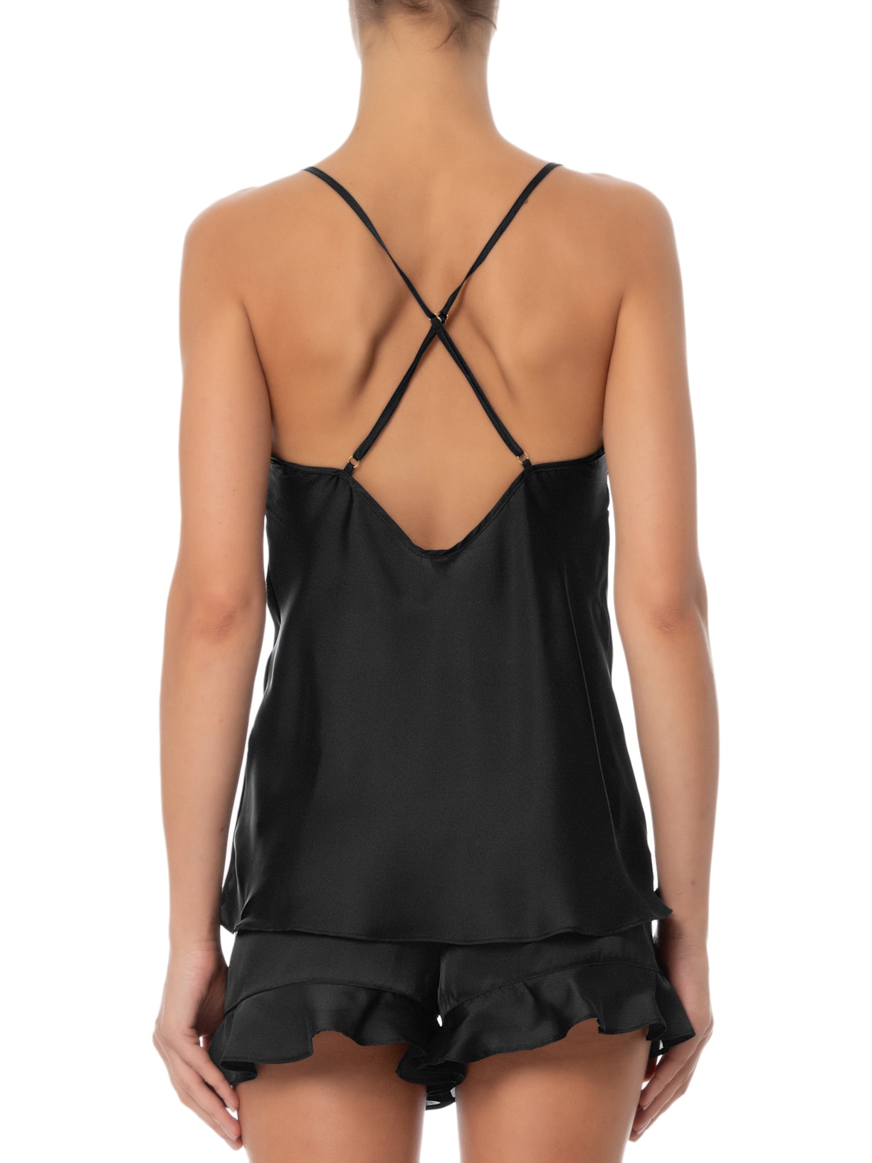 Conjunto Feminino Shortdoll Cetim Tahiti Preto Jogê