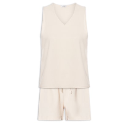 Conjunto Feminino Texturizado Blusa Com Short - Bege