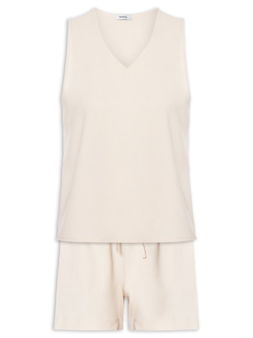 Conjunto Feminino Texturizado Blusa Com Short - Bege