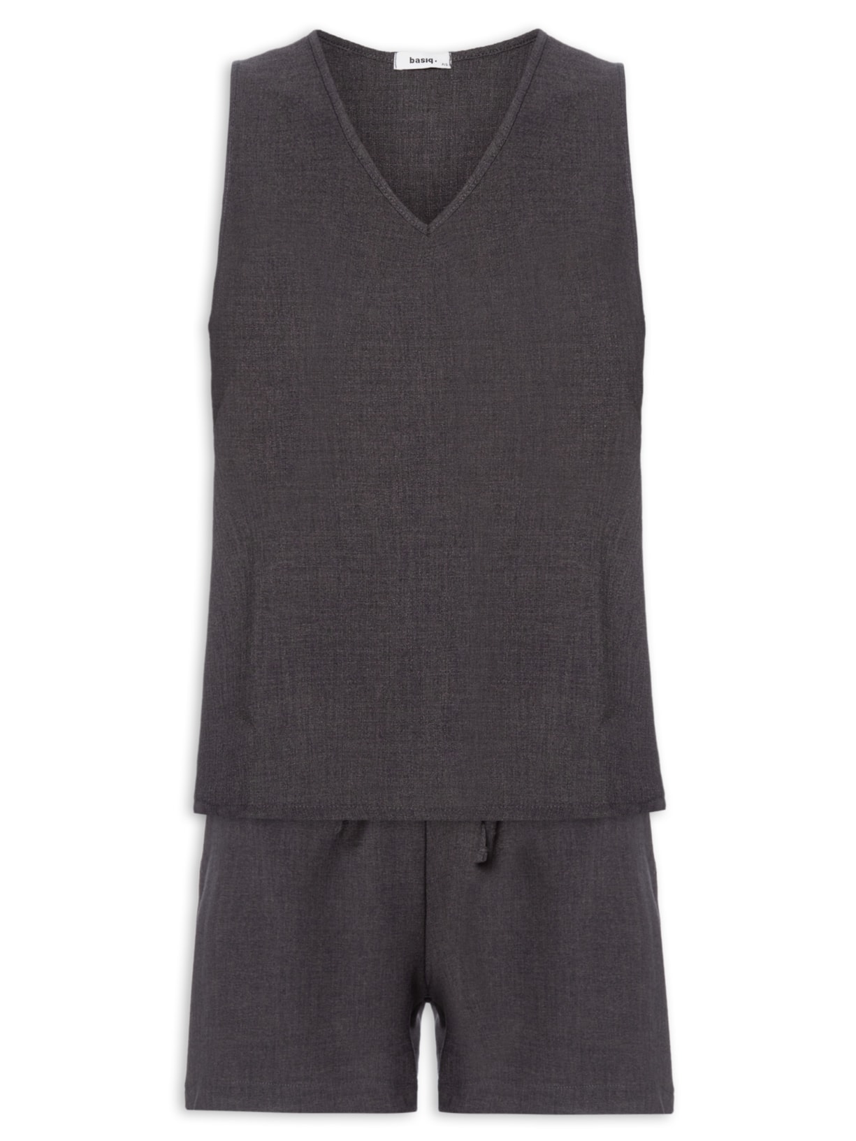 Conjunto Feminino Texturizado Blusa Com Short Cinza Basiq