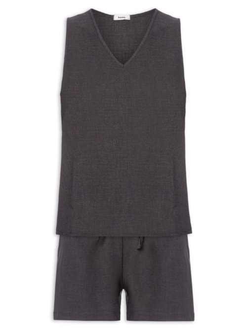 Conjunto Feminino Texturizado Blusa Com Short - Cinza