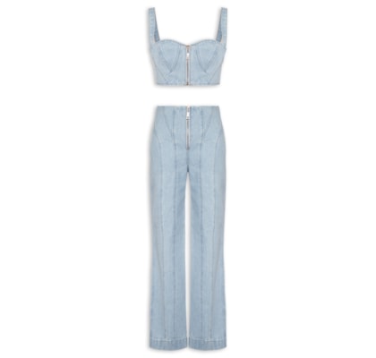 Conjunto Feminino Top/Calça Jeans - Azul