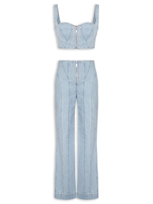 Conjunto Feminino Top/Calça Jeans - Azul