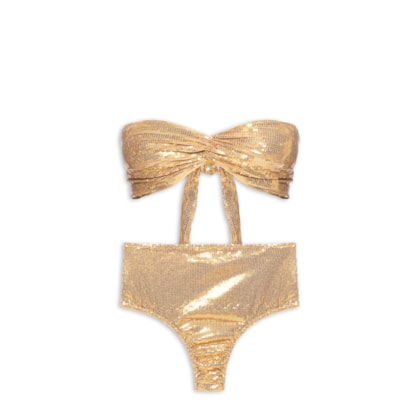 Conjunto Feminino Top E Hot Paetê Com Cobra - Dourado