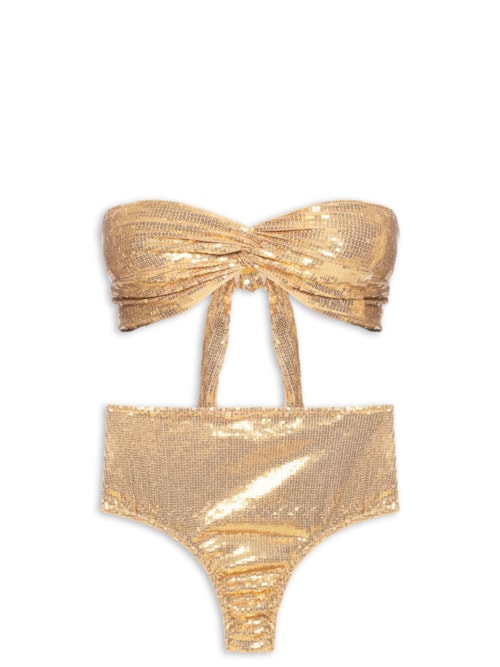 Conjunto Feminino Top E Hot Paetê Com Cobra - Dourado