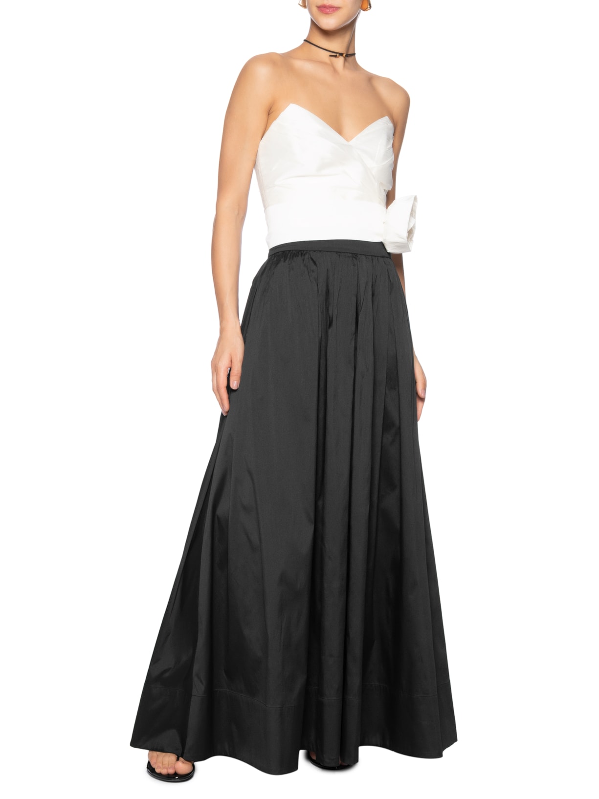 Conjunto Feminino Top E Saia Maxi Flor Tafetá Preto Dress To