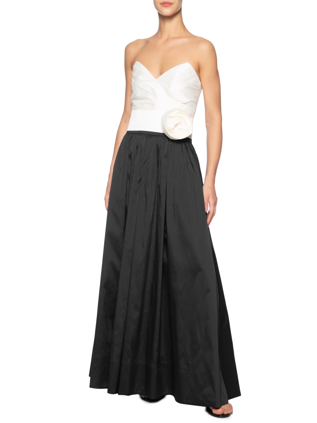 Conjunto Feminino Top E Saia Maxi Flor Tafetá Preto Dress To